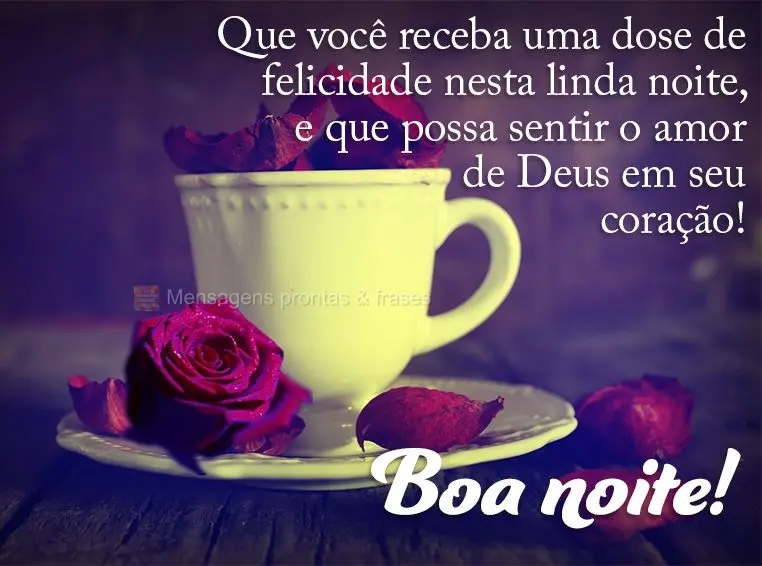 Que você receba uma dose de felicidade nesta linda noite e que possa sentir o amor de Deus em seu coração!  Boa noite!