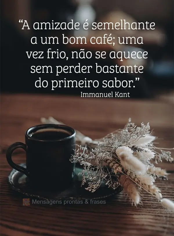 “A amizade é semelhante a um bom café; uma vez frio, não se aquece sem perder bastante do primeiro sabor.” Immanuel Kant