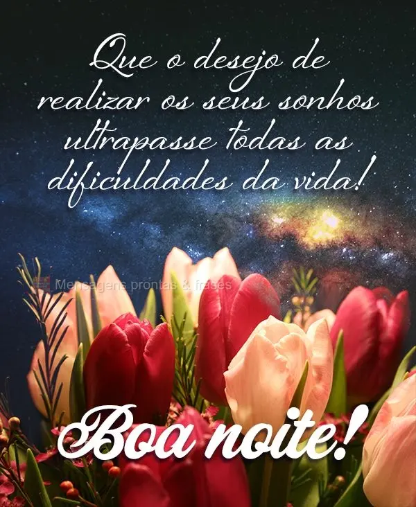 Que o desejo de realizar os seus sonhos ultrapasse todas as dificuldades da vida! Boa noite!