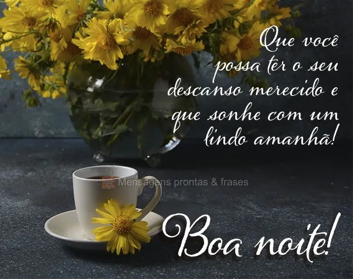 Que você possa ter o seu descanso merecido e que sonhe com um lindo amanhã! Boa noite!