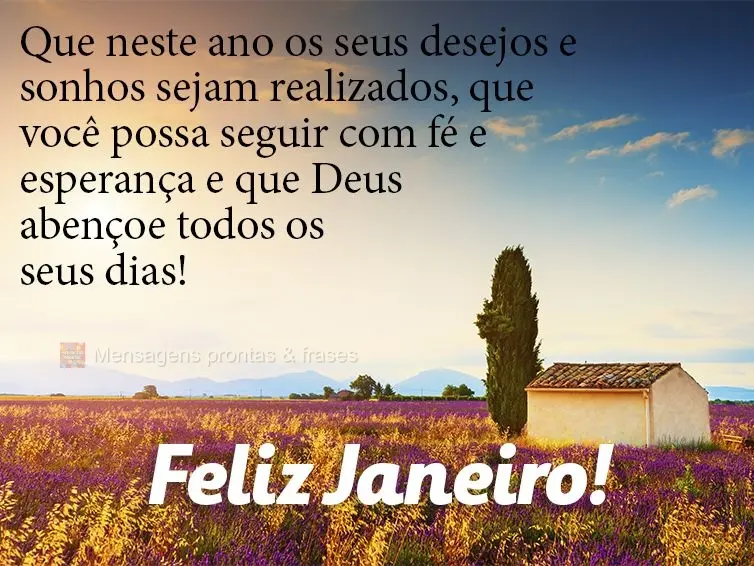 Que neste ano os seus desejos e sonhos sejam realizados, que você possa seguir com fé e esperança e que Deus abençoe todos os seus dias! Feliz Janeir...