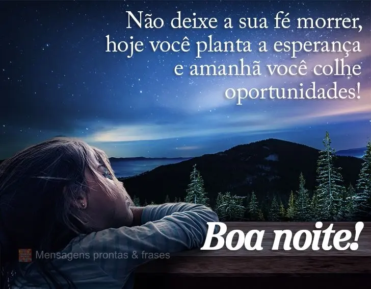 Não deixe a sua fé morrer, hoje você planta a esperança e amanhã você colhe oportunidades! Boa noite! 