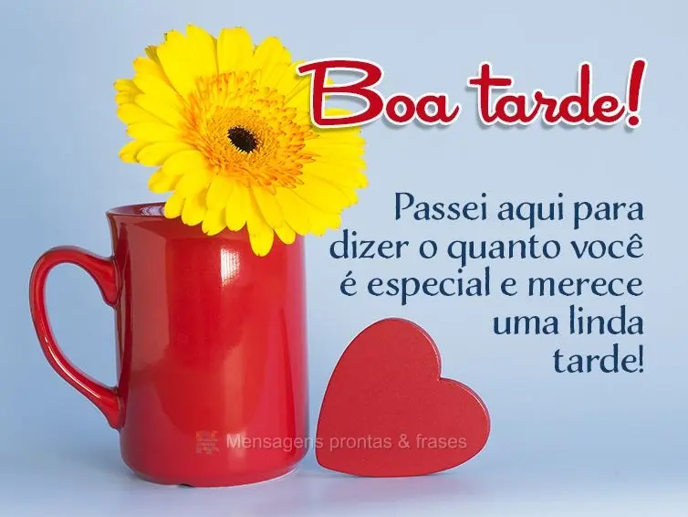 Passei aqui para dizer o quanto você é especial e merece uma linda tarde! Boa tarde!