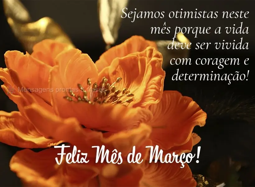 Sejamos otimistas neste mês porque a vida deve ser vivida com coragem e determinação! Feliz Mês de Março!