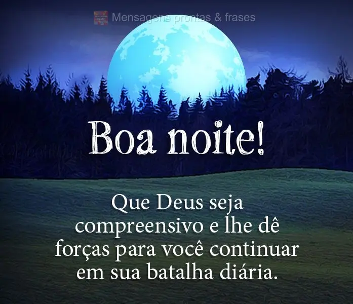 Que nosso querido Deus seja compreensivo e lhe dê forças para você continuar em sua batalha diária. Boa noite! 