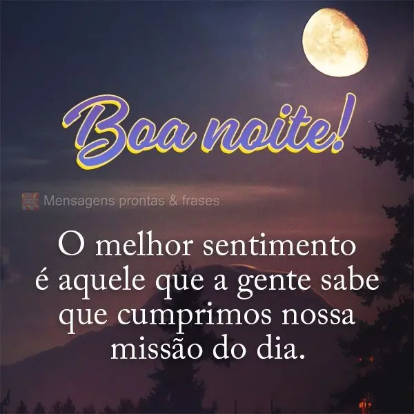 Os melhores sentimentos são aqueles que a gente sabe que cumprimos nossa missão do dia. Boa noite!