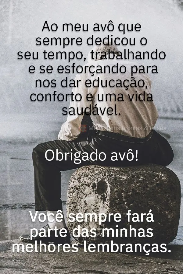 Ao meu avô que sempre dedicou o seu tempo trabalhando e se esforçando para nos dar educação, conforto e uma vida saudável. Obrigada avô! Você semp...