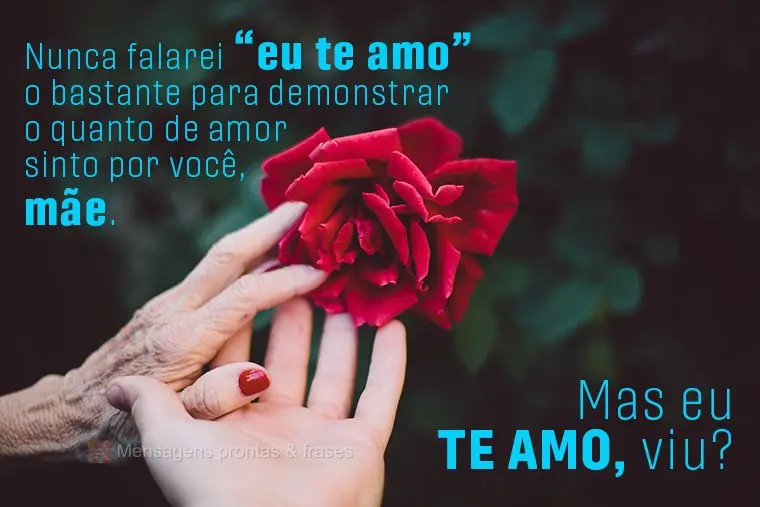 Nunca falarei “eu te amo” o bastante para demonstrar o quanto de amor sinto por você, mãe.  Mas eu te amo, viu?