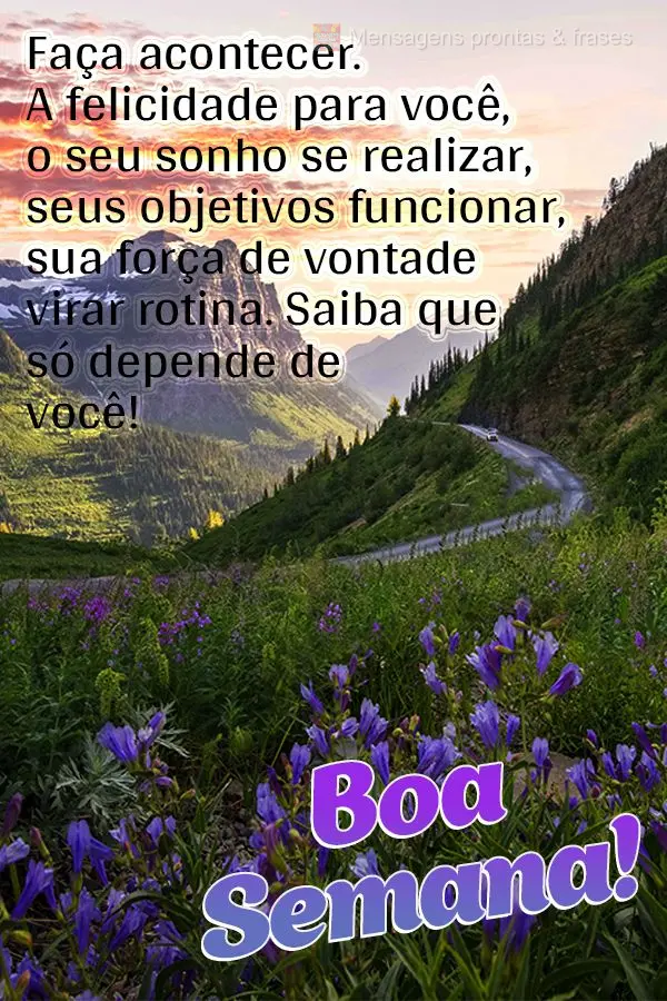 Faça acontecer a felicidade para você, o seu sonho se realizar, seus objetivos funcionar, sua força de vontade virar rotina. Saiba que só depende de ...