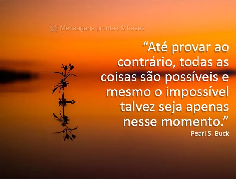 “Até provar ao contrário, todas as coisas são possíveis- e mesmo o impossível talvez seja apenas nesse momento.” Pearl S. Buck