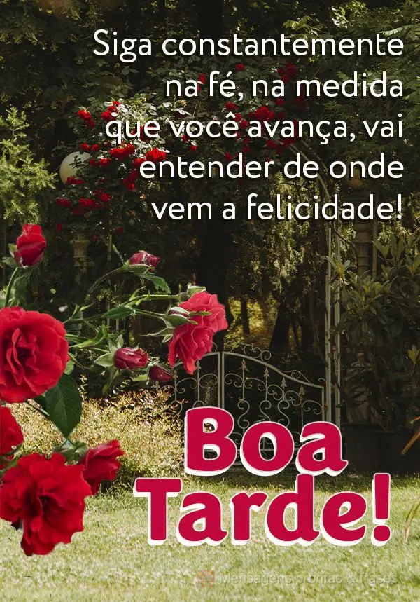 Siga constantemente na fé. Na medida que você avança, vai entender de onde vem a felicidade! Boa tarde!