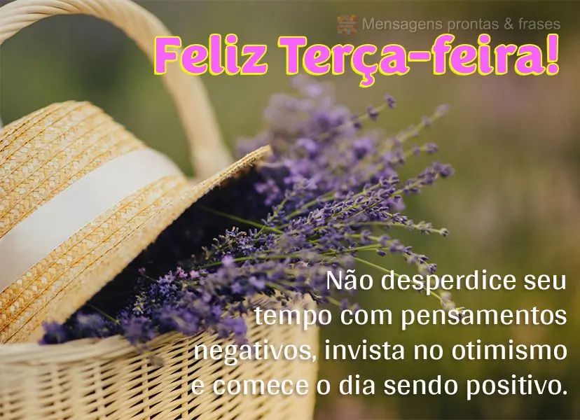 Não desperdice seu tempo com pensamentos negativos, invista no otimismo e comece o dia sendo positivo. Feliz Terça-feira! 