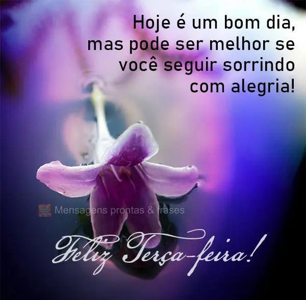 Hoje é um bom dia, mas pode ser melhor se você seguir sorrindo com alegria! Feliz Terça-feira! 