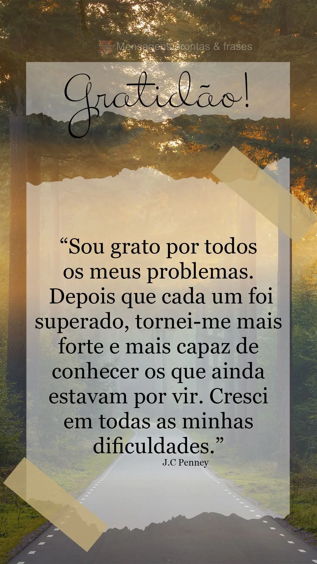 “Sou grato por todos os meus problemas. Depois que cada um foi superado, tornei-me mais forte e mais capaz de conhecer os que ainda estavam por vir. Cr...