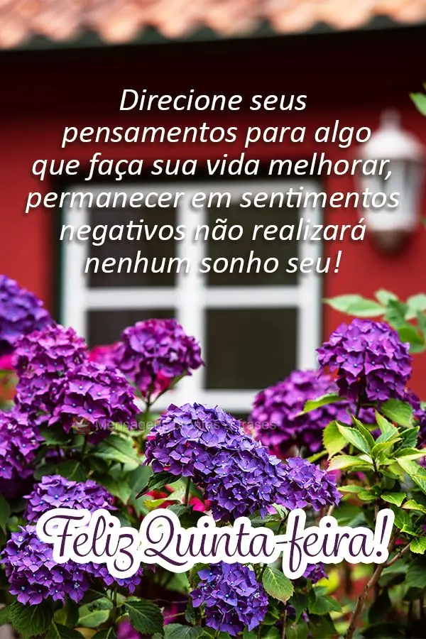 Direcione seus pensamentos para algo que faça sua vida melhorar, permanecer em sentimentos negativos não realizará nenhum sonho seu! Feliz Quinta-feir...