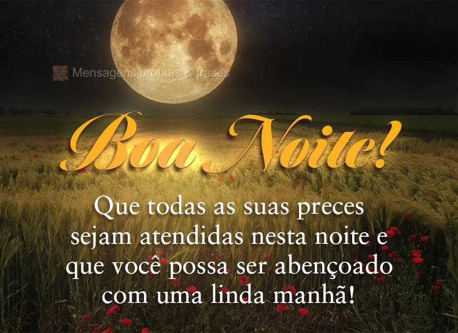 Que todas as suas preces sejam atendidas nesta noite e que você possa ser abençoado com uma linda manhã! Boa noite! 