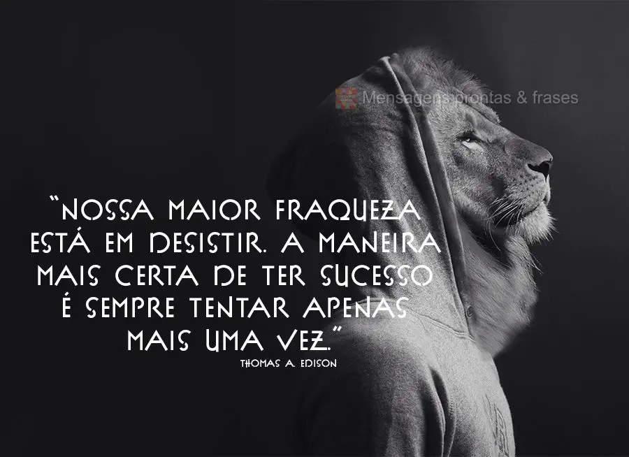 “Nossa maior fraqueza está em desistir. A maneira mais certa de ter sucesso é sempre tentar apenas mais uma vez.” Thomas A. Edison