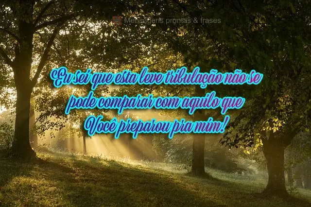 Eu sei que esta leve tribulação não se pode comparar com aquilo que Você preparou pra mim!

