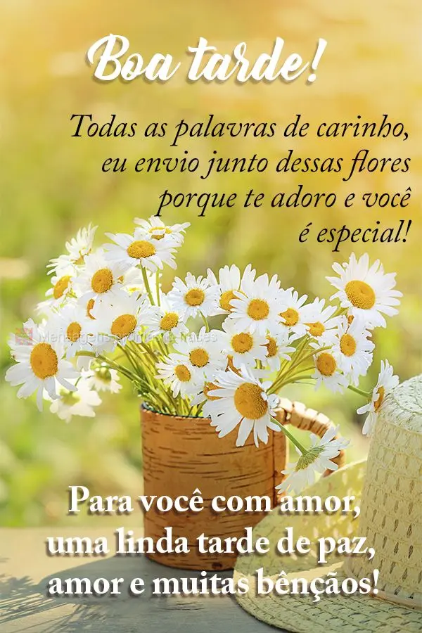 Todas as palavras de carinho, eu envio junto dessas flores porque te adoro e você é especial! Para você com amor, uma linda tarde de paz, amor e muita...