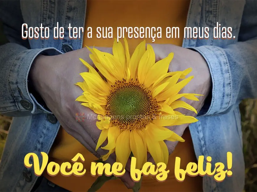 Gosto de ter a sua presença em meus dias. Você me faz feliz!