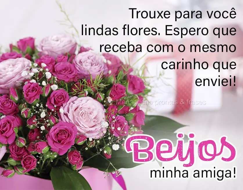 Trouxe para você lindas flores. Espero que receba com o mesmo carinho que enviei! Beijos minha amiga!