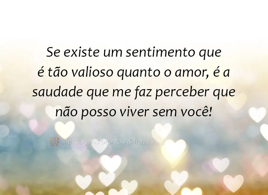 Se existe um sentimento que é tão valioso quanto o amor, é a saudade que me faz perceber que não posso viver sem você!