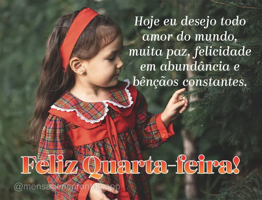 Hoje eu desejo todo amor do mundo, muita paz, felicidade em abundância e bênçãos constantes. Feliz Quarta-feira!