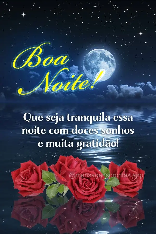 Que seja tranquila essa noite com doces sonhos e muita gratidão!  Boa noite!