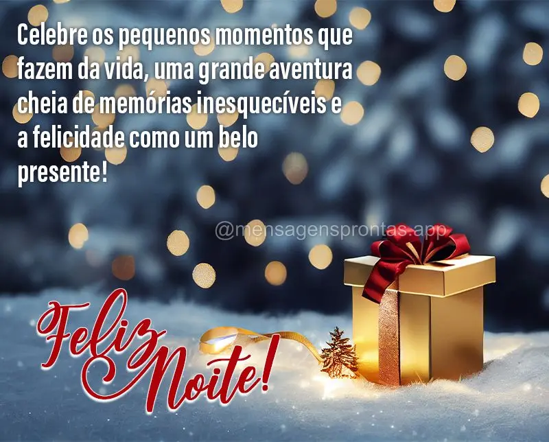 Celebre os pequenos momentos que fazem da vida, uma grande aventura cheia de memórias inesquecíveis e a felicidade como um belo presente! Feliz noite!...