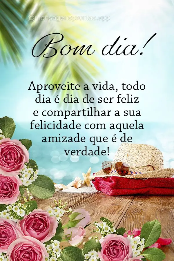 Aproveite a vida, todo dia é dia de ser feliz e compartilhar a sua felicidade com aquela amizade que é de verdade! Bom dia!