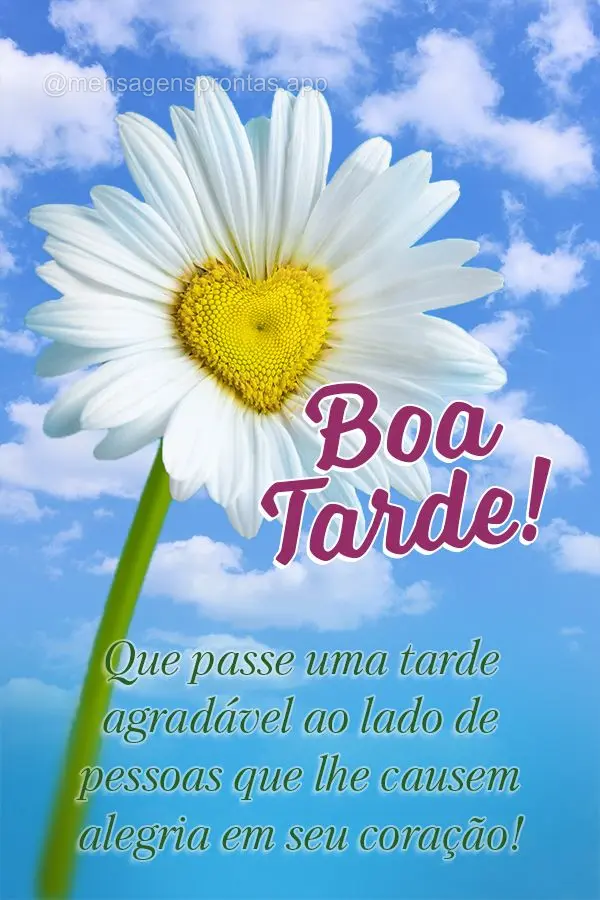 Que passe uma tarde agradável ao lado de pessoas que lhe causem alegria em seu coração! Boa tarde!