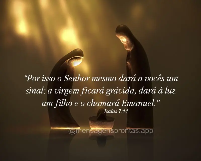 “Por isso o Senhor mesmo dará a vocês um sinal: a virgem ficará grávida, dará à luz um filho e o chamará Emanuel.” Isaías 7:14