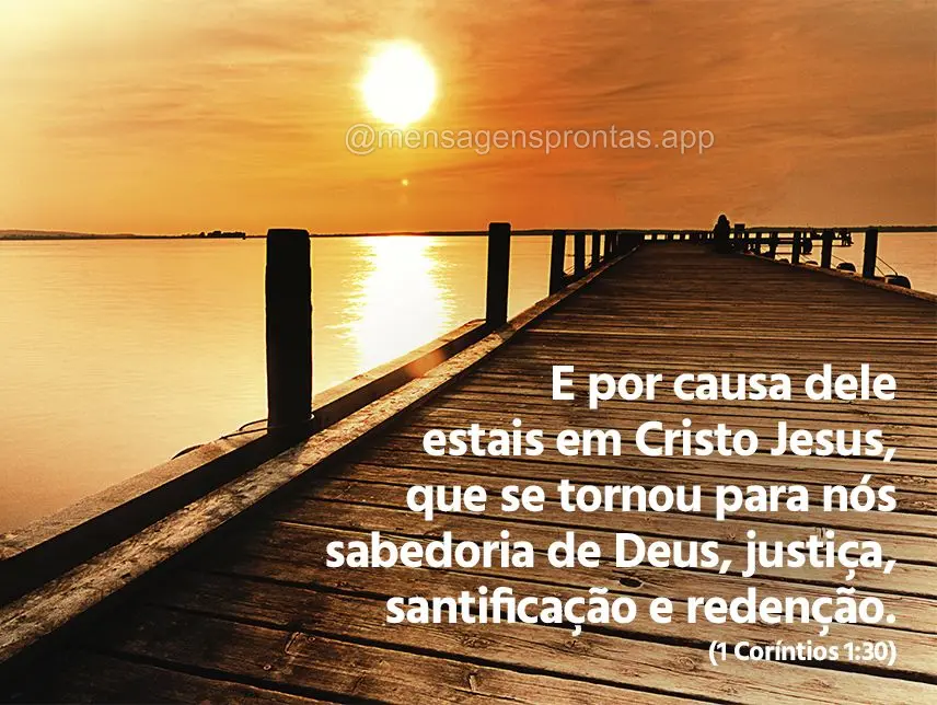 E por causa dele estais em Cristo Jesus, que se tornou para nós sabedoria de Deus, justiça, santificação e redenção. (1 Coríntios 1:30)