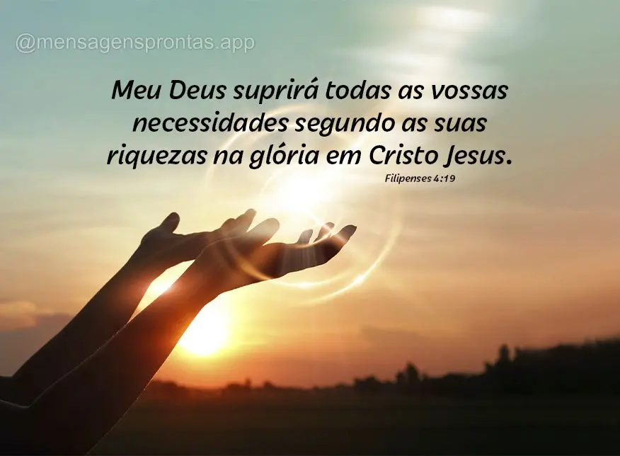 Meu Deus suprirá todas as vossas necessidades segundo as suas riquezas na glória em Cristo Jesus. Filipenses 4:19