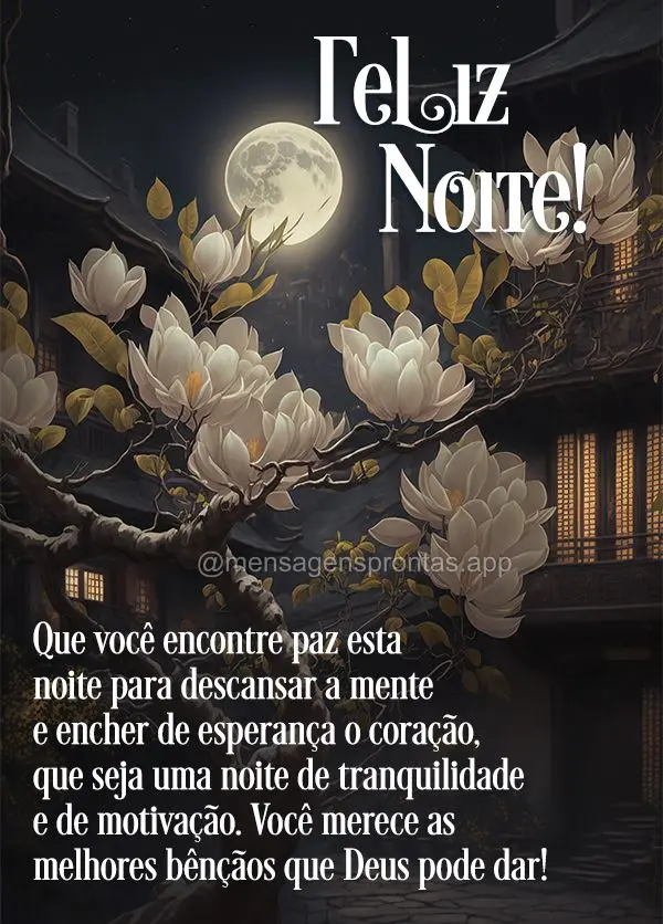 Que você encontre paz esta noite para descansar a mente e encher de esperança o coração, que seja uma noite de tranquilidade e de motivação. Você ...