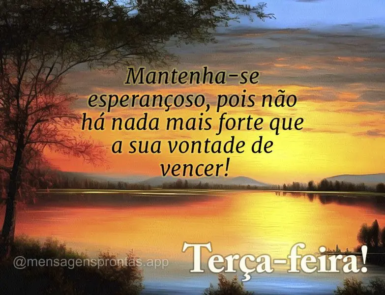 Mantenha-se esperançoso, pois não há nada mais forte que a sua vontade de vencer! Terça-feira!