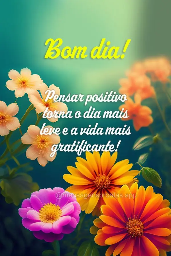 Pensar positivo torna o dia mais leve e a vida mais gratificante! Bom dia!