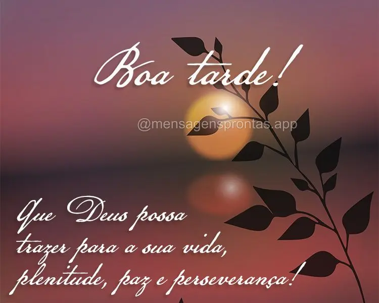 Que Deus possa trazer para a sua vida, plenitude, paz e perseverança! Boa tarde!