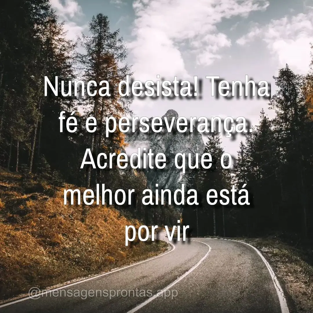 Nunca desista! Tenha fé e perseverança. Acredite que o melhor ainda está por vir 