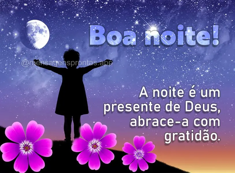 A noite é um presente de Deus, abrace-a com gratidão. Boa noite!