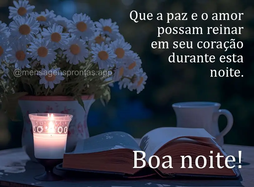 Que a paz e o amor possam reinar em seu coração durante esta noite. Boa noite!