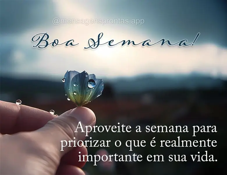 Aproveite a semana para priorizar o que é realmente importante em sua vida. Boa semana!