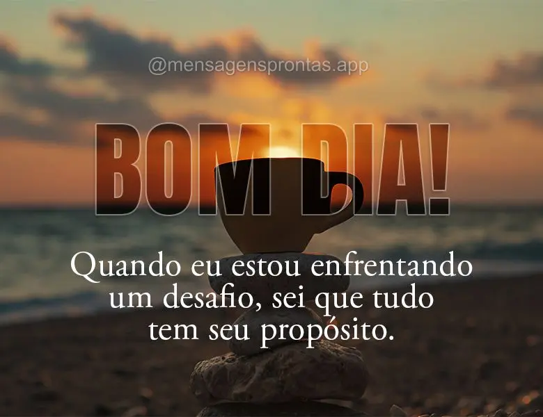 Quando eu estou enfrentando um desafio, sei que tudo tem seu propósito. Bom dia!