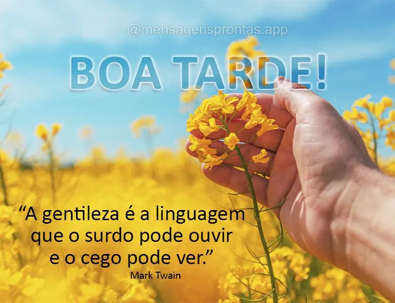 “A gentileza é a linguagem que o surdo pode ouvir e o cego pode ver.” Boa tarde! Mark Twain