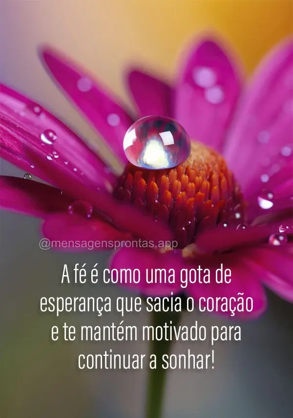 A fé é como uma gota de esperança que sacia o coração e te mantém motivado para continuar a sonhar!