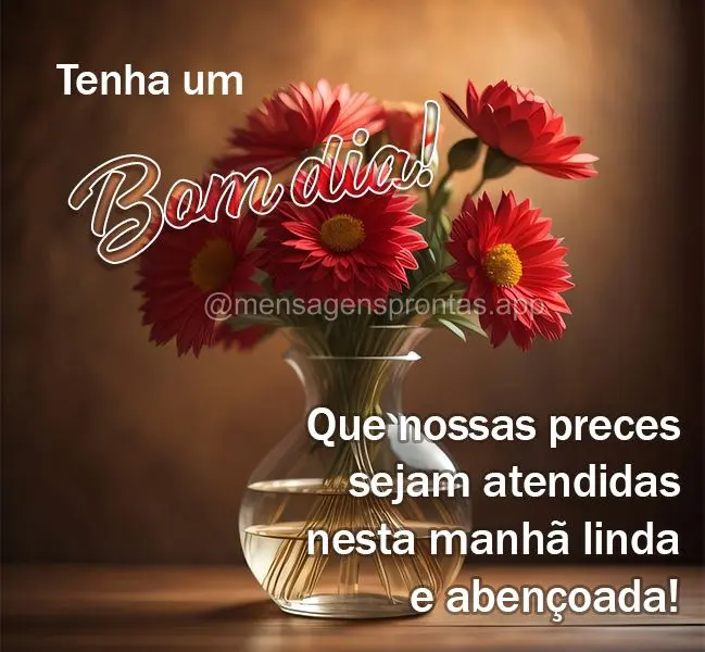 Que nossas preces sejam atendidas nesta manhã linda e abençoada! Tenha um Bom dia!