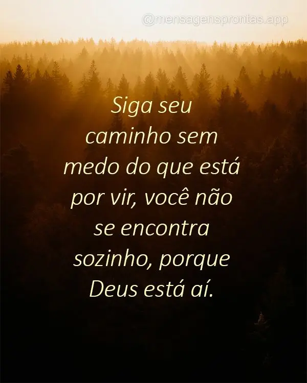 Siga seu caminho sem medo do que está por vir, você não se encontra sozinho, porque Deus está aí.