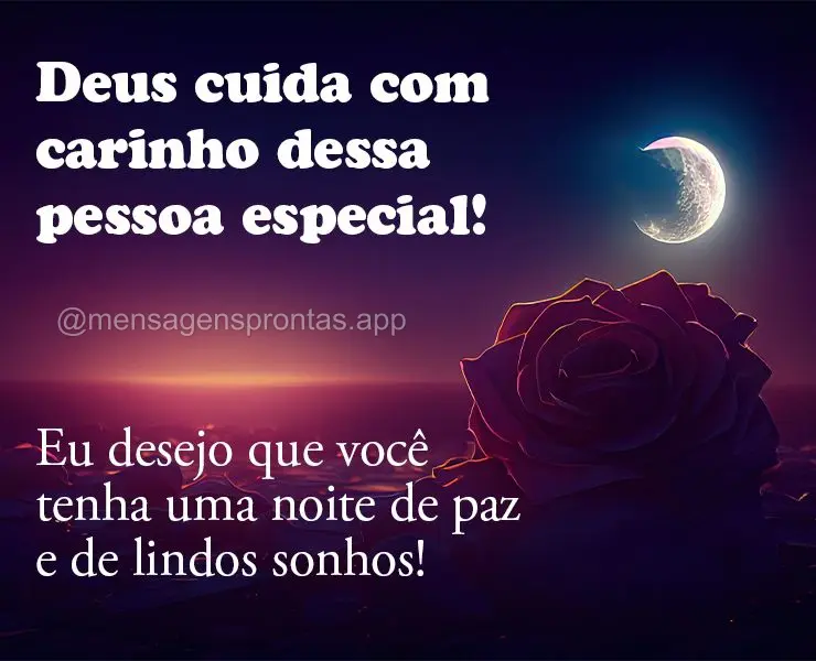 Deus cuida com carinho dessa pessoa especial! Eu desejo que você tenha uma noite de paz e de lindos sonhos! 