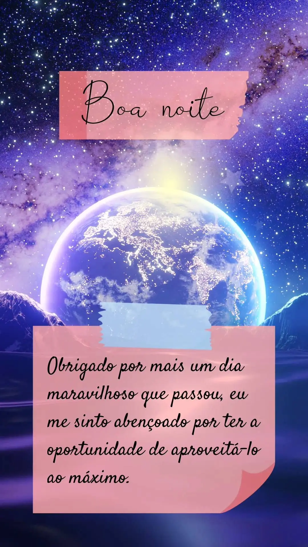  Obrigado por mais um dia maravilhoso que passou, eu me sinto abençoado por ter a oportunidade de aproveitá-lo ao máximo. Boa noite