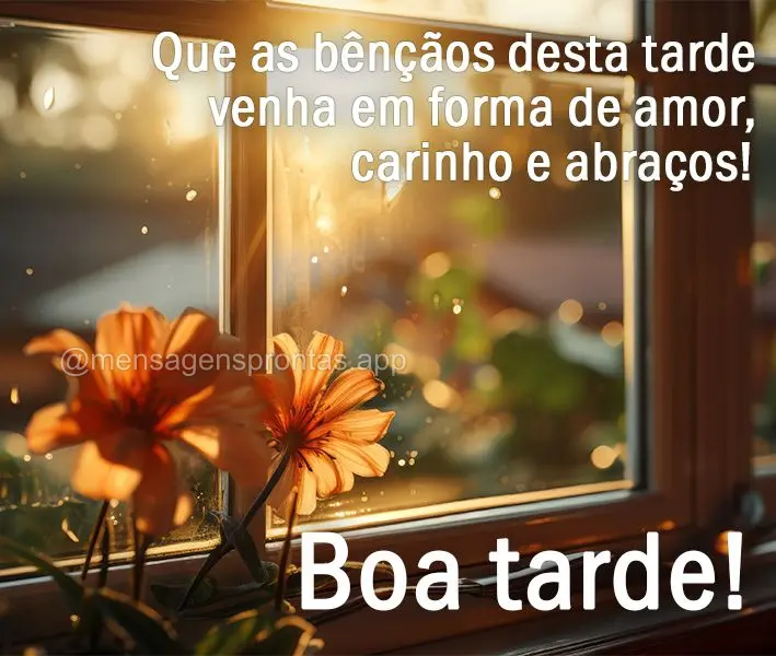 Que as bênçãos desta tarde venha em forma de amor, carinho e abraços! Boa tarde!